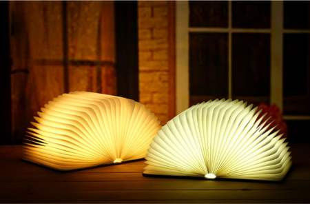 Lumière de livre de lecture en forme personnalisée Portable LED Lumière de livre pliable Lumière de livre avec charge USB Couverture en bois Lumière de nuit