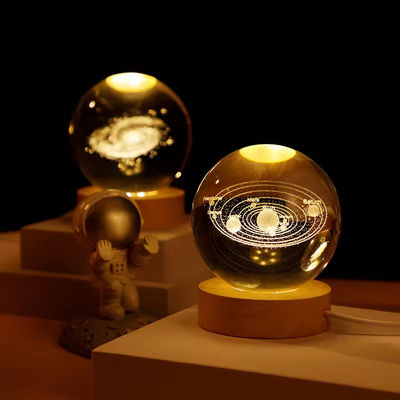 Boule de cristal en bois USB alimenté par LED lumière Boule de cristal Statue artisanat Stand décorations de maison