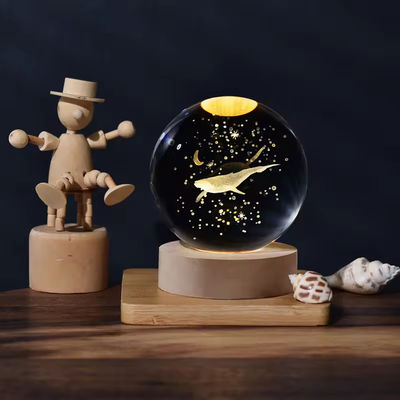 6cm 3D Art boule de cristal de nuit lumière cadeau d'anniversaire de nuit lumière de base de lumière en bois lampe de table décoration