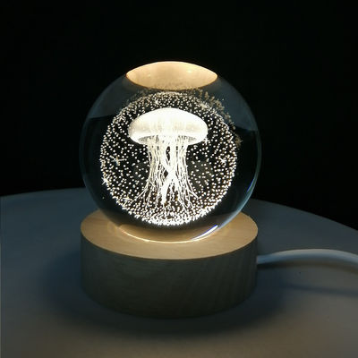 Lampe de table créative en bois 3d Ballon de cristal Éclairage Bureau Lumière de nuit Confortable chaud Portable USB Éclairage