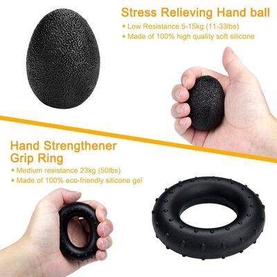 Kit de renforcement de la poignée de main 5 pièces Noir Entraîneur de poignée réglable Exerciseur de doigts Anneau de prise et balle anti-stress pour l'entraînement des mains, des poignets et des avant-bras