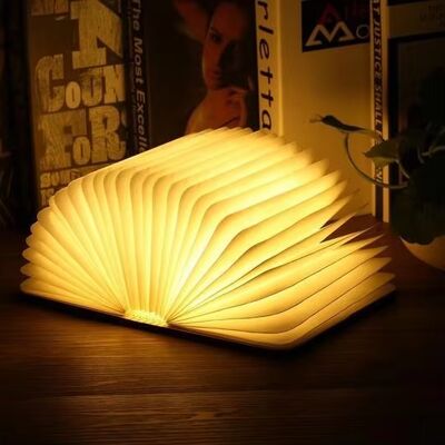 Lumière de livre de lecture en forme personnalisée Portable LED Lumière de livre pliable Lumière de livre avec charge USB Couverture en bois Lumière de nuit