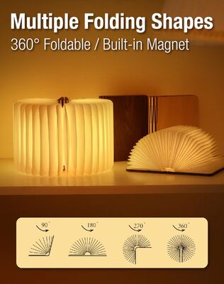 Lumière de livre de lecture en forme personnalisée Portable LED Lumière de livre pliable Lumière de livre avec charge USB Couverture en bois Lumière de nuit