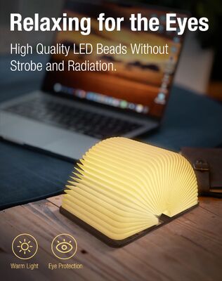 Lumière de livre de lecture en forme personnalisée Portable LED Lumière de livre pliable Lumière de livre avec charge USB Couverture en bois Lumière de nuit