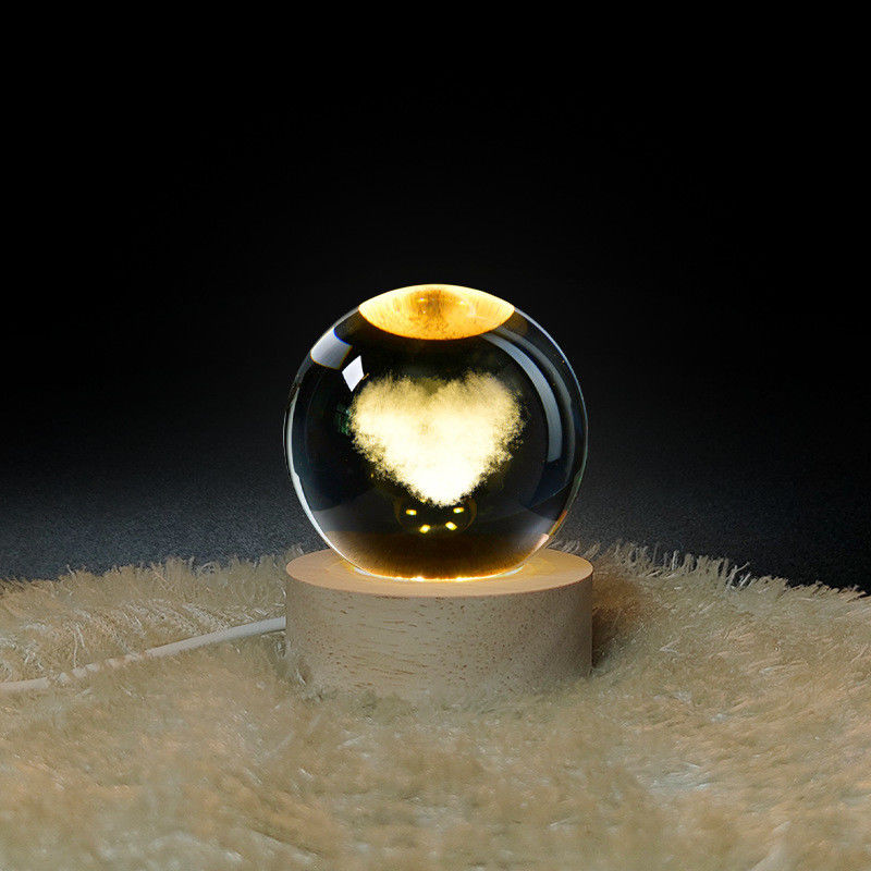 Lampe de table créative en bois 3d Ballon de cristal Éclairage Bureau Lumière de nuit Confortable chaud Portable USB Éclairage