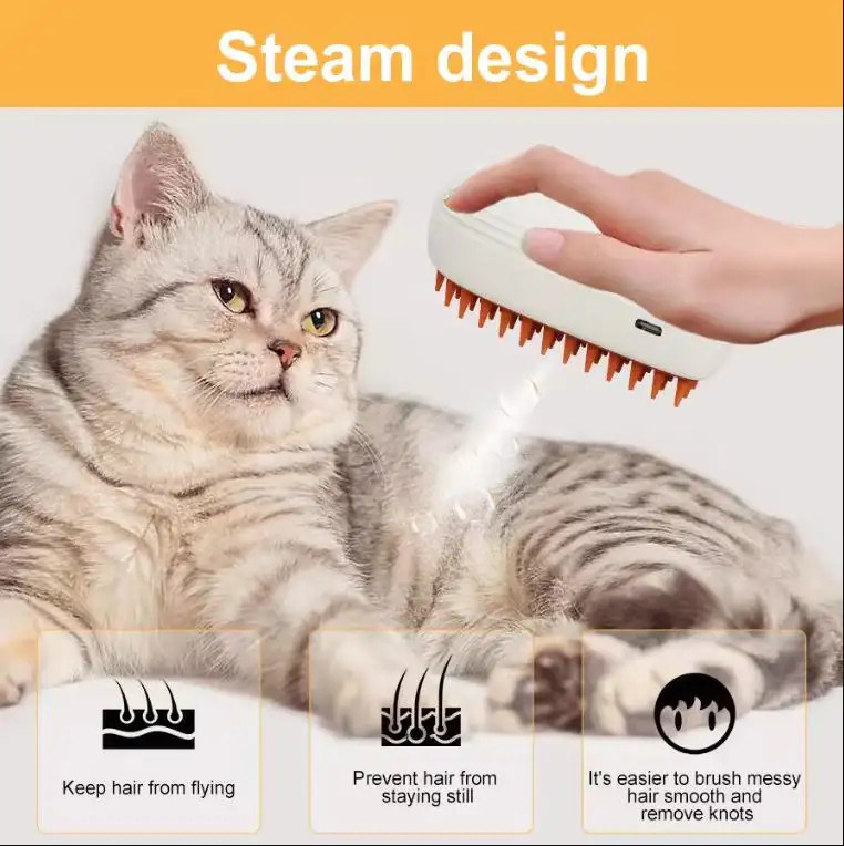 3-en-1 brosse à vapeur pour chat vente à chaud pour les animaux de compagnie toilettage Spray à eau dépilateur Nettoyage léger